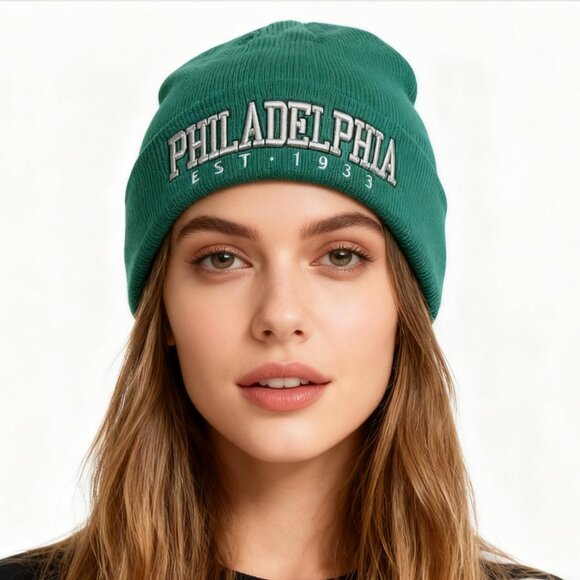 Women's Green & Silver Soft Knit Winter Hat For Cold Weather Beanie Toque Hat - Picture 5 of 5